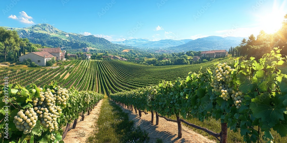 Fototapeta premium Lush Vineyard in Summer Ideal for Wine Enthusiasts