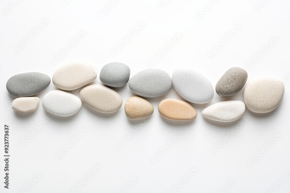 Small, smooth pebbles are carefully arranged in a symmetrical pattern, creating a calming, minimalist aesthetic on a clean surface Small, smooth pebbles are carefully arranged in a symmetrical pattern, creating a calming, minimalist aesthetic on a clean surface