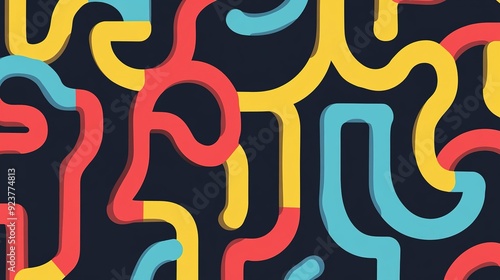 Abstract colorful lines resembling human faces on a dark background