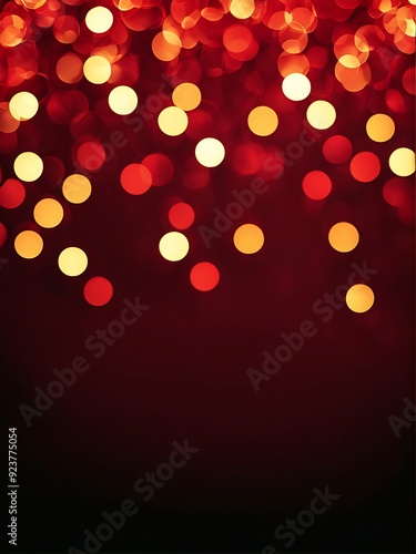 Red and gold border bokeh lights on a gradient vertical background with copy space. Festive and abstract backdrop for holiday designs, celebrations, and romantic themes