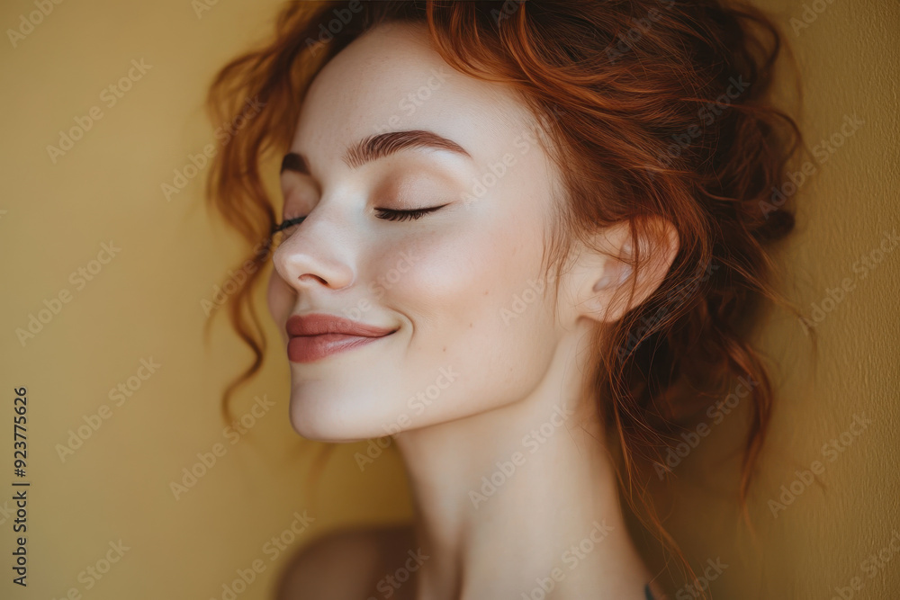 Naklejka premium A close up of a woman's face with tattoos and her eyes closed