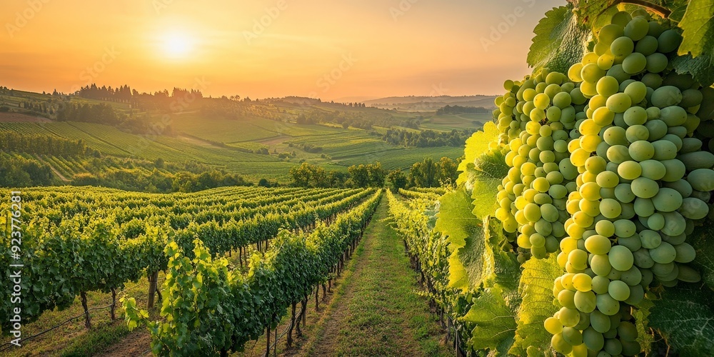 Naklejka premium Lush Vineyard in Summer Ideal for Wine Enthusiasts