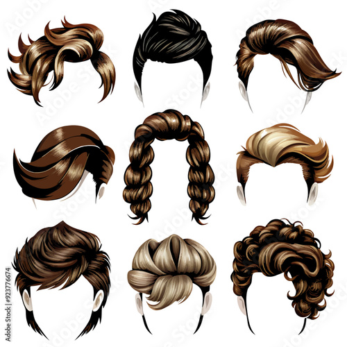 Male Hairdo Realistic Collection on a isolated white background (4)