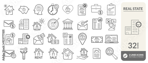 Set of icons for purchasing a home, real state, apartment, economy, investment, financing, credit, stock exchange. Editable vectors and great quality. See more in the profile