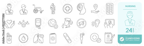 Vector icons with an engermage theme, day of the nurse who takes care of the population with so much love and affection, symbols of careful treatments and medical monitoring