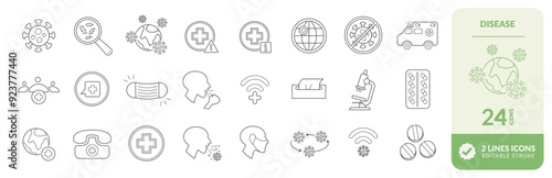 Set of pandemic disease icons warning of contagion and global health