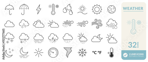 Set of icons for climate weather alerts temperature rays rain hot weather cold tornadoes symbols geographic map communication. high quality vectors. See more on our profile