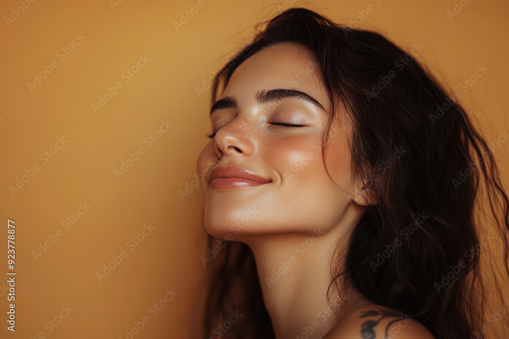 A close up of a woman's face with tattoos and her eyes closed A close up of a woman's face with tattoos and her eyes closed