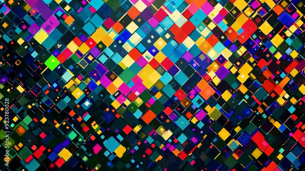 Vibrant abstract geometric mosaic of dynamic colorful squares Vibrant abstract geometric mosaic of dynamic colorful squares