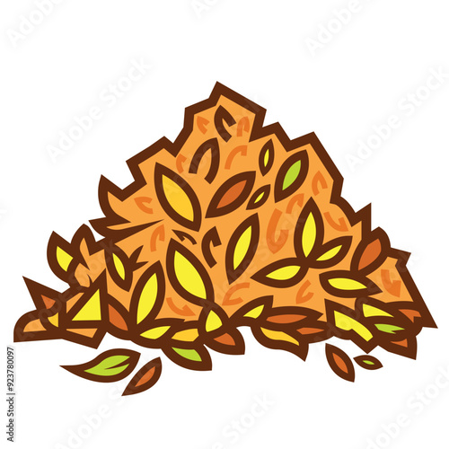 Pile of fallen dry leaves colorful icon illustration isolated on square white background. Simple flat outlined cartoon art styled drawing.
