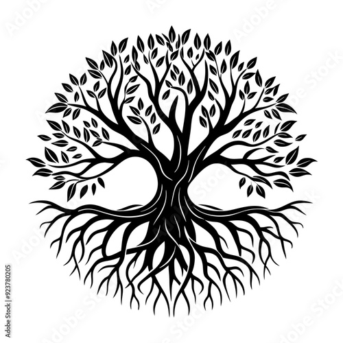 Oak tree logo design tree with roots on a isolated white background (9)