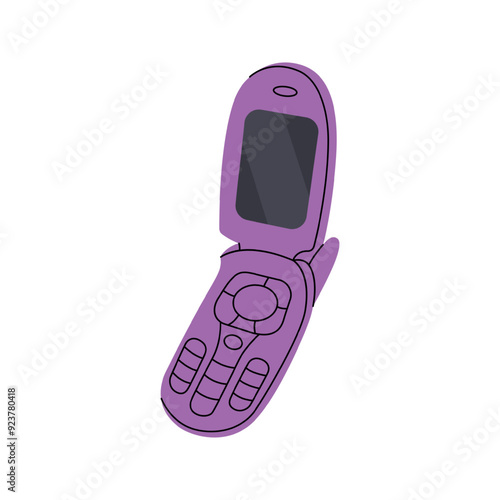 Cell flip phone. Old communication gadgets. Vector illustration.