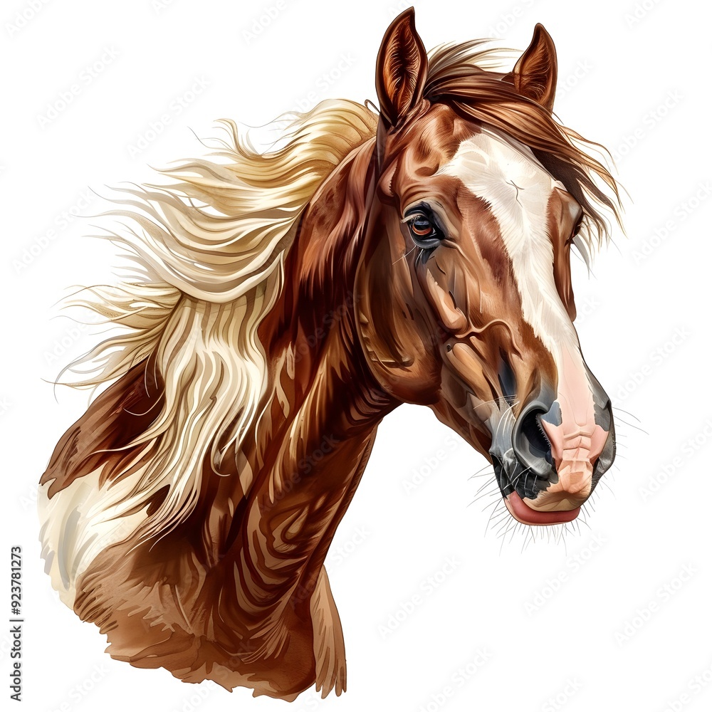 Obraz premium Horse Sticker Design on a White Background. A Graceful and Detailed Representation of a Horse in Sticker Form. Ideal for Decor, Crafts, and Personalization, Capturing the Elegance and Strength of Hors
