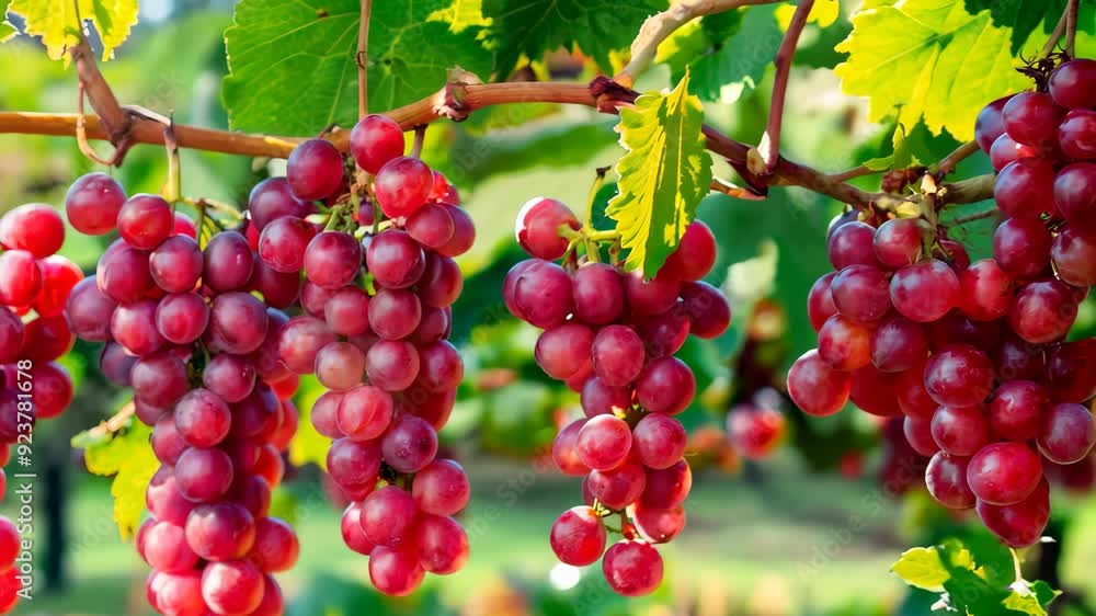 Harvesting ripe red grapes in sunlight-covered vineyard Harvesting ripe red grapes in sunlight-covered vineyard