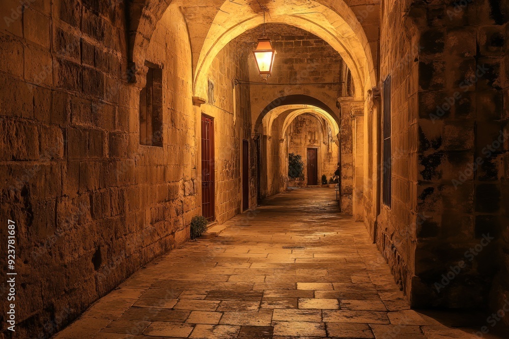 Fototapeta premium Illuminated Stone Alleyway