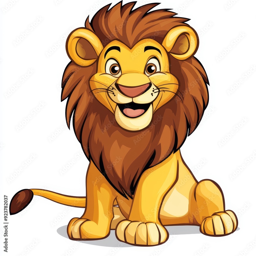 Obraz premium Cartoon-style clipart of a friendly lion with a mane