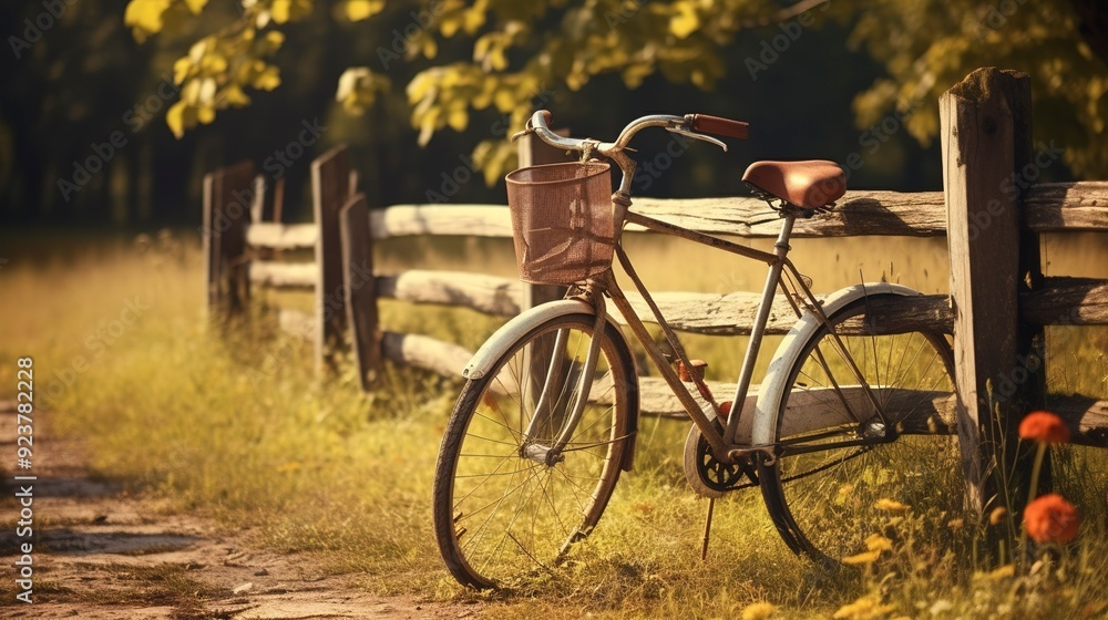 Fototapeta premium A photo of a bicycle leaning against a rustic
