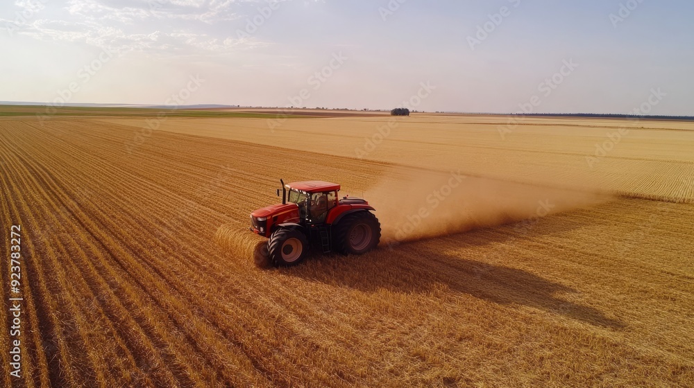 Obraz premium Baling machine gathers straw.
