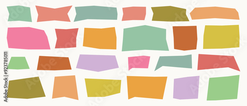 Set of abstract angular geometric shapes, hand drawn doodle blank text frames. Colored brutalist textbox. Empty speech bubbles on white background. Isolated Flat Vector Illustration EPS10