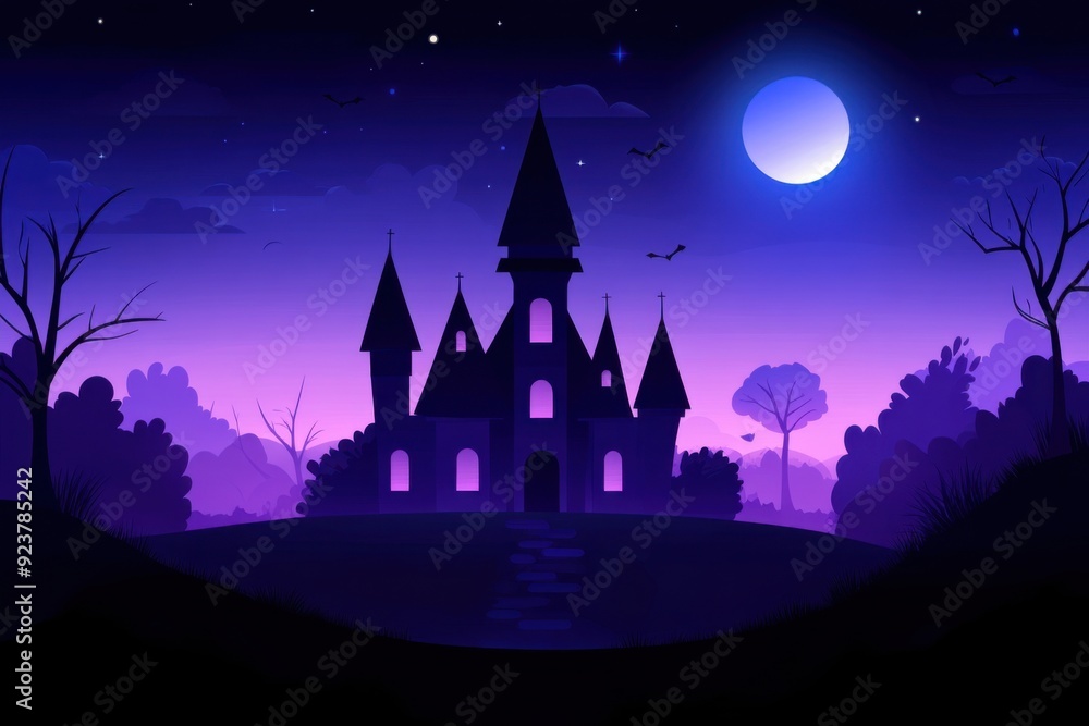 A mystical castle silhouette under a glowing moon, surrounded by dark trees and an enchanting night sky, perfect for fantasy themes. A mystical castle silhouette under a glowing moon, surrounded by dark trees and an enchanting night sky, perfect for fantasy themes.