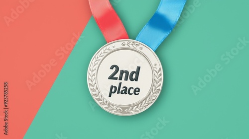 Silver Second Place Medal with Red and Blue Ribbon photo