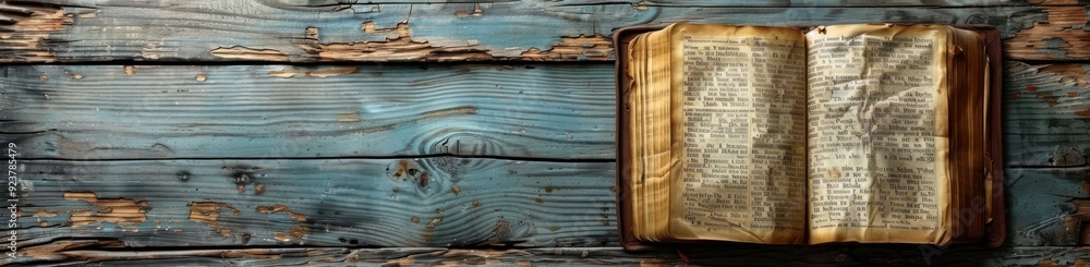 Obraz premium Ancient Book on Weathered Wooden Table