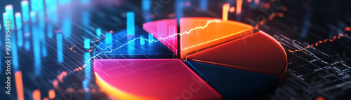 3D financial pie chart with glowing segments, representing diversified investments photo