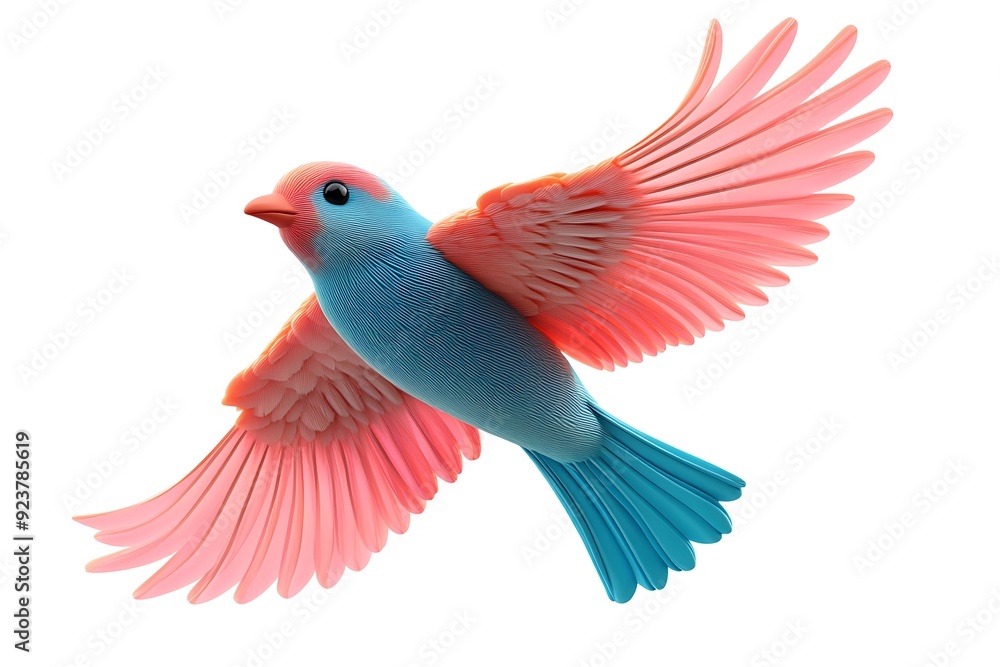 Fototapeta premium Whimsical Clay Bird in Pastel Tones Soaring in Flight on White Background