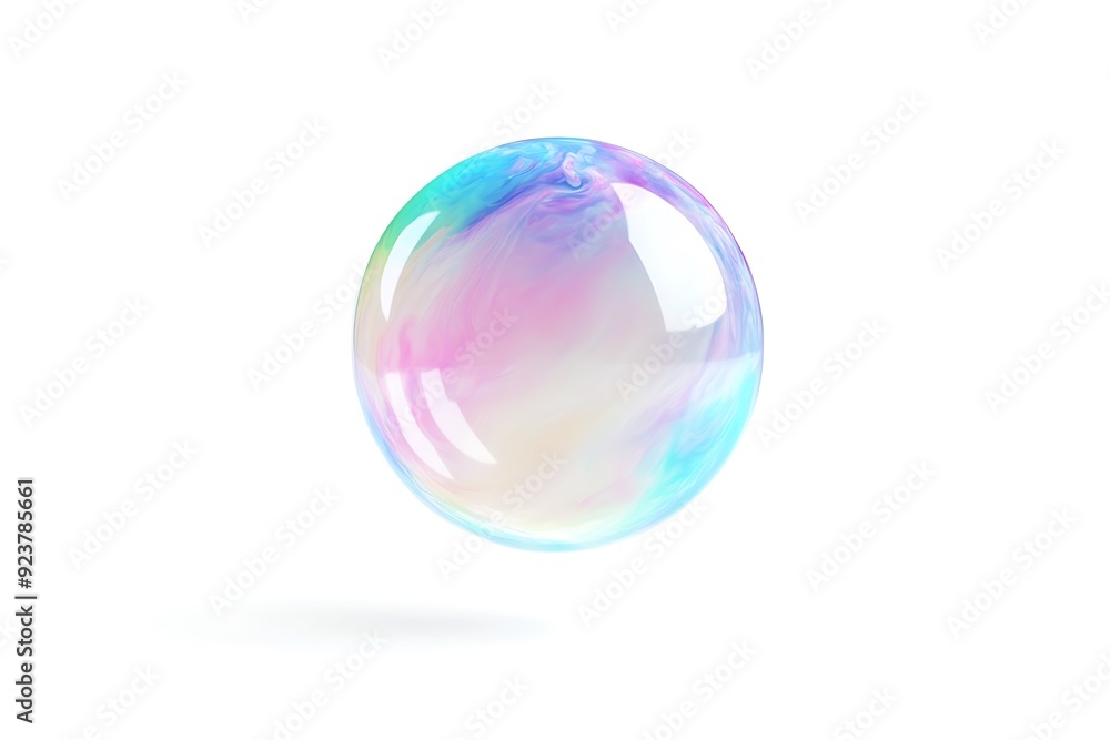 Whimsical Pastel Soap Bubble in 3D Clay Cartoon Style on White Background Whimsical Pastel Soap Bubble in 3D Clay Cartoon Style on White Background