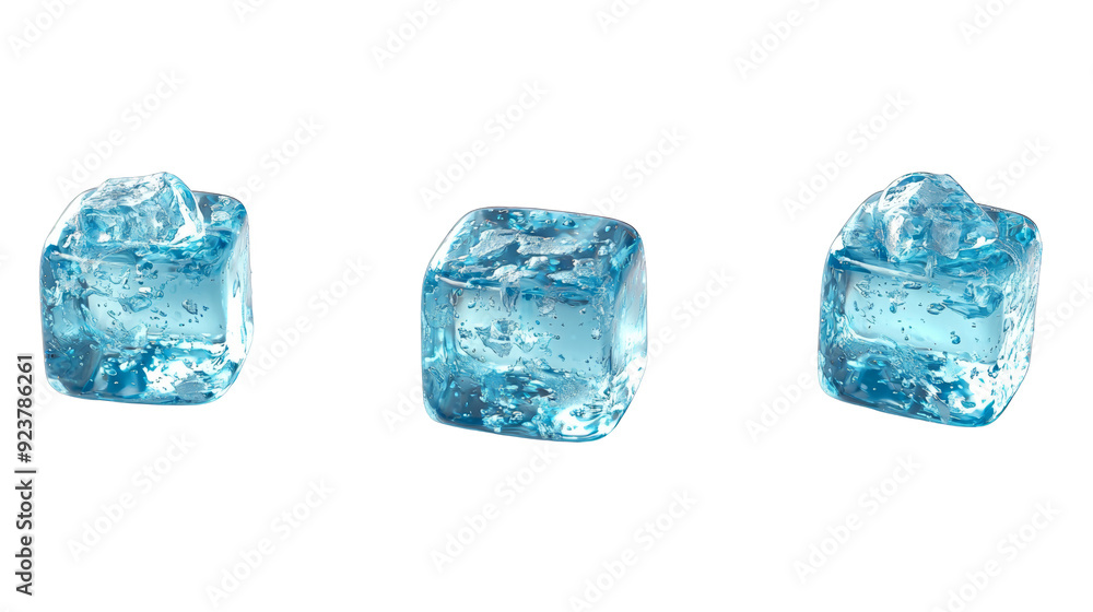 Three Blue Ice Cubes Isolated on White Background Three Blue Ice Cubes Isolated on White Background