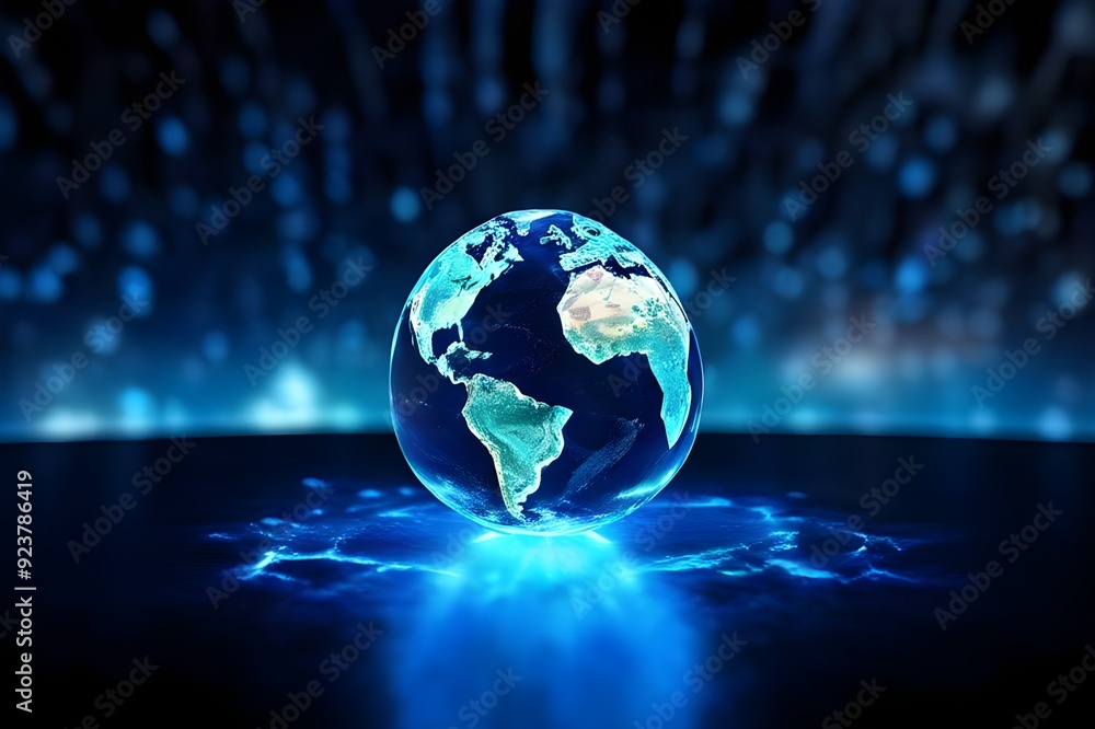 Fototapeta premium featuring a glowing digital 3D model of Earth with code