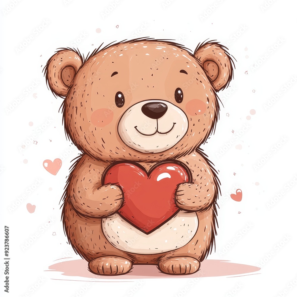 Obraz premium Clipart of a cute bear holding a heart, vector illustration