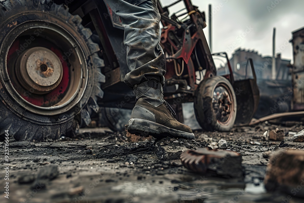 Closeup of a Worn Boot in a Post-Apocalyptic Setting. Closeup of a Worn Boot in a Post-Apocalyptic Setting.
