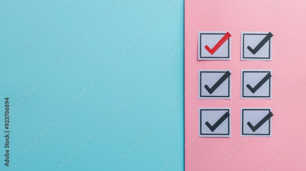 Single Red Checkmark on Checklist with Pastel Background Single Red Checkmark on Checklist with Pastel Background