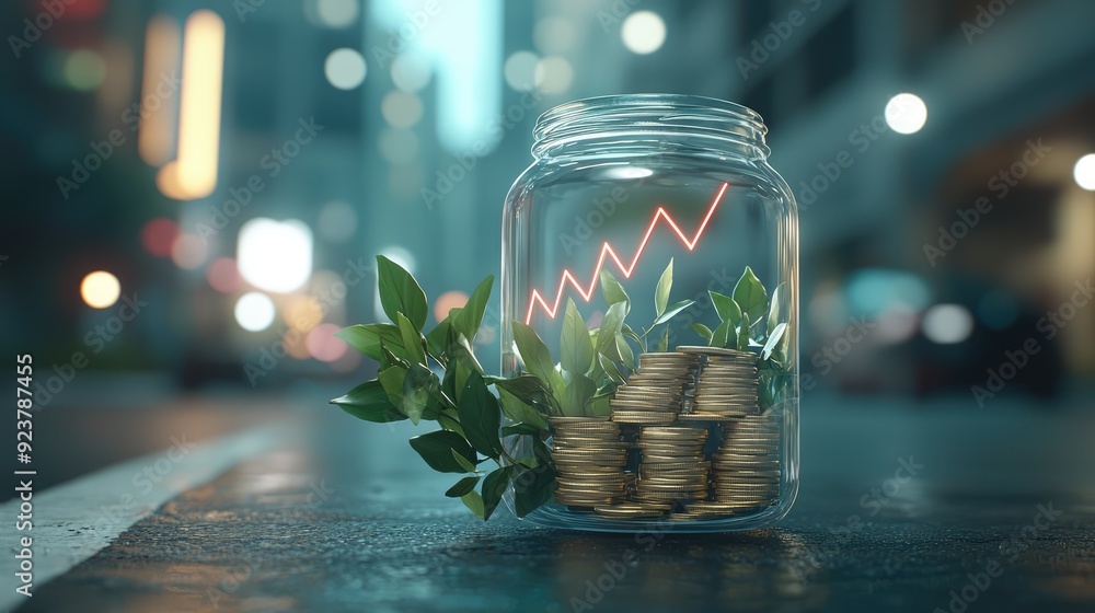 Futuristic Concept of Saving and Investment Growth with Glowing Coins and Stock Market Hologram, Generative Ai Futuristic Concept of Saving and Investment Growth with Glowing Coins and Stock Market Hologram, Generative Ai