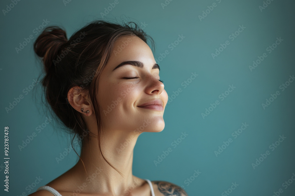 A close up of a woman's face with tattoos and her eyes closed A close up of a woman's face with tattoos and her eyes closed