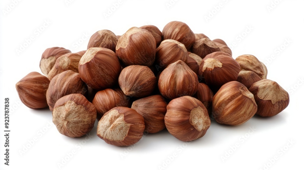 Whole hazelnuts with natural texture, isolated on white background, healthy snack Whole hazelnuts with natural texture, isolated on white background, healthy snack