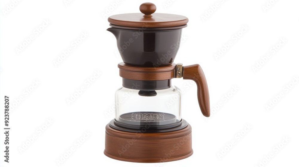Classic coffee maker with a wooden design, perfect for brewing fresh coffee at home or in a cafe setting. Classic coffee maker with a wooden design, perfect for brewing fresh coffee at home or in a cafe setting.