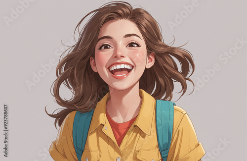 smiling girl happy illustration back to school excited