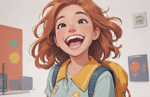 smiling girl happy illustration back to school excited