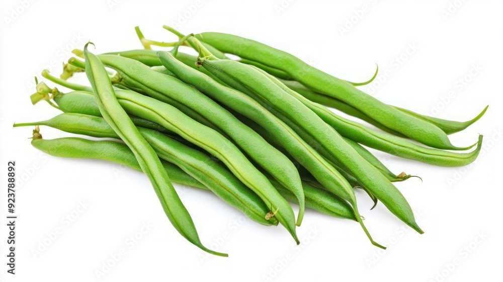 Freshly picked green beans with natural texture, isolated on white background, vegetable ingredient Freshly picked green beans with natural texture, isolated on white background, vegetable ingredient
