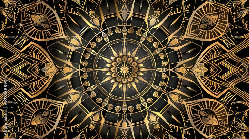Obraz premium Elegant Abstract Art Deco Background Featuring Rich Gold and Black Geometric Patterns with Luxurious Details and a Sophisticated Retro Look