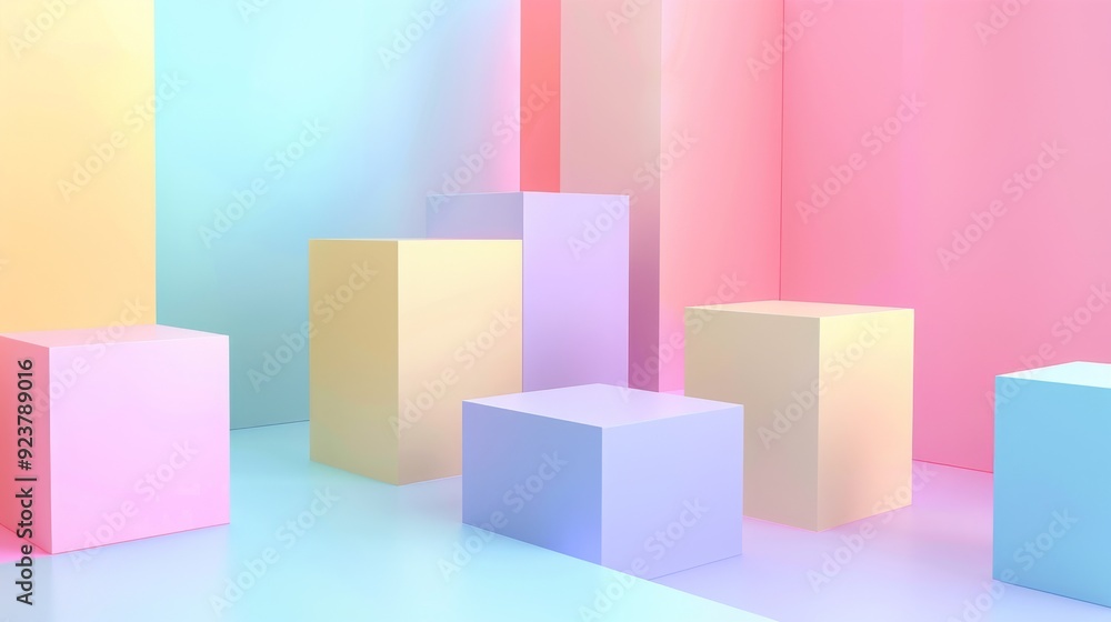 Pastel geometric shapes create a colorful and vibrant backdrop for a product display. AI generated images. Pastel geometric shapes create a colorful and vibrant backdrop for a product display. AI generated images.