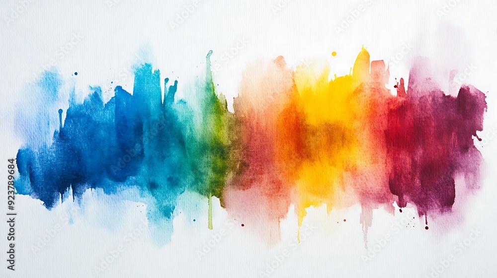 Fototapeta premium Colorful Watercolor Splashes in Gradient Hues on Textured White Canvas