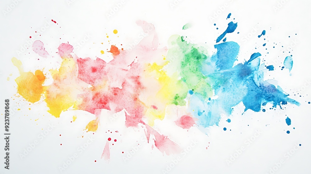 Obraz premium Ethereal Pastel Watercolor Splatters: Abstract Artistic Expressions on White Surface