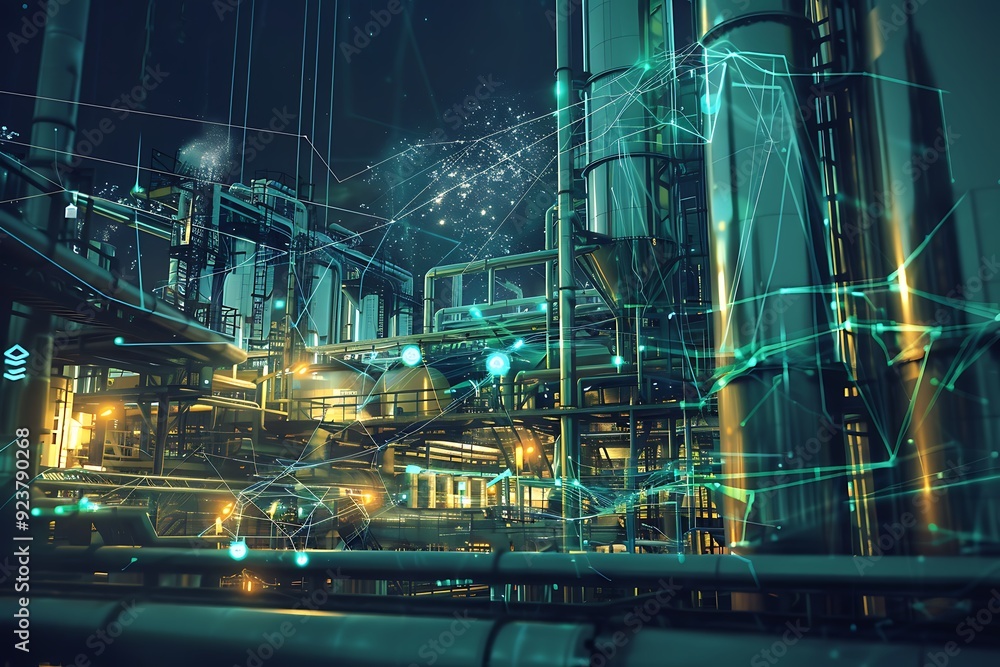Futuristic Industrial Complex with Network Connections. Futuristic Industrial Complex with Network Connections.