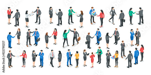 isometric vector set of business people in different work situations, in color on white background, office work or work relationships