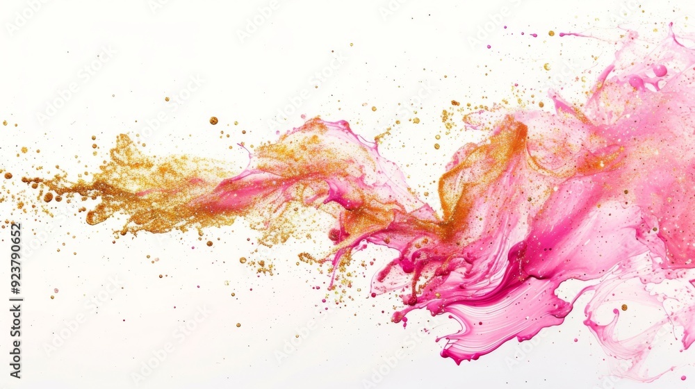 Pink paint with golden glitter mixed in, against a clean white background Pink paint with golden glitter mixed in, against a clean white background