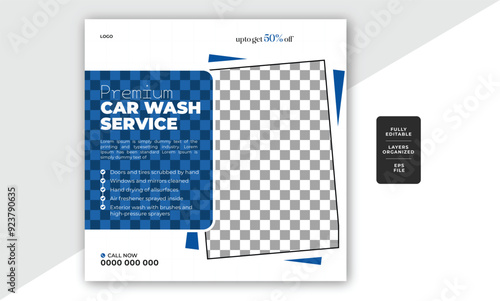 Cleaning service promotional car wash trendy social media post or web banner vector template design