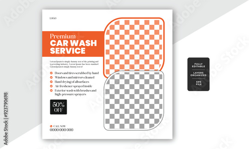 Cleaning service promotional car wash trendy social media post or web banner vector template design